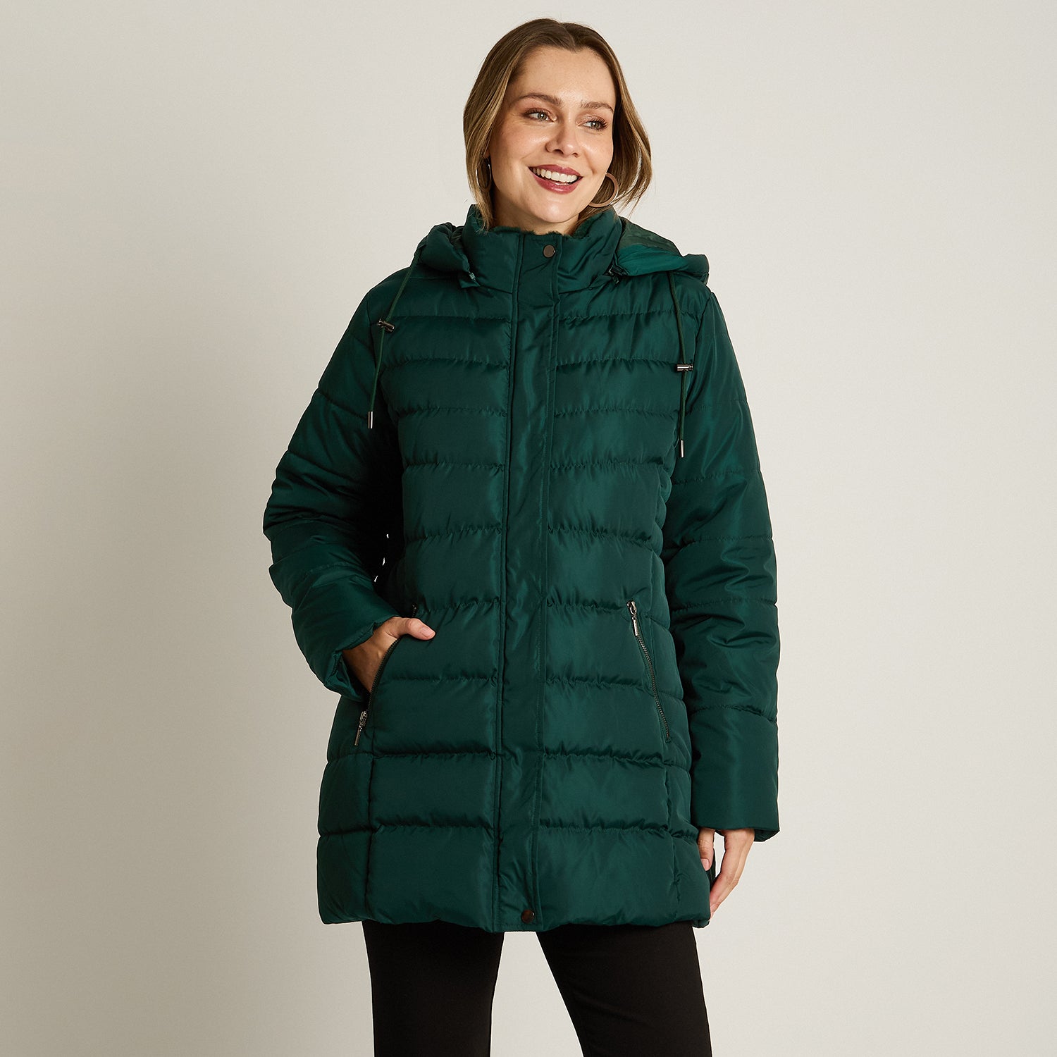 Parka Verde Manga Larga Elasticidad Nula Con Forro Calce Normal Tela Plano